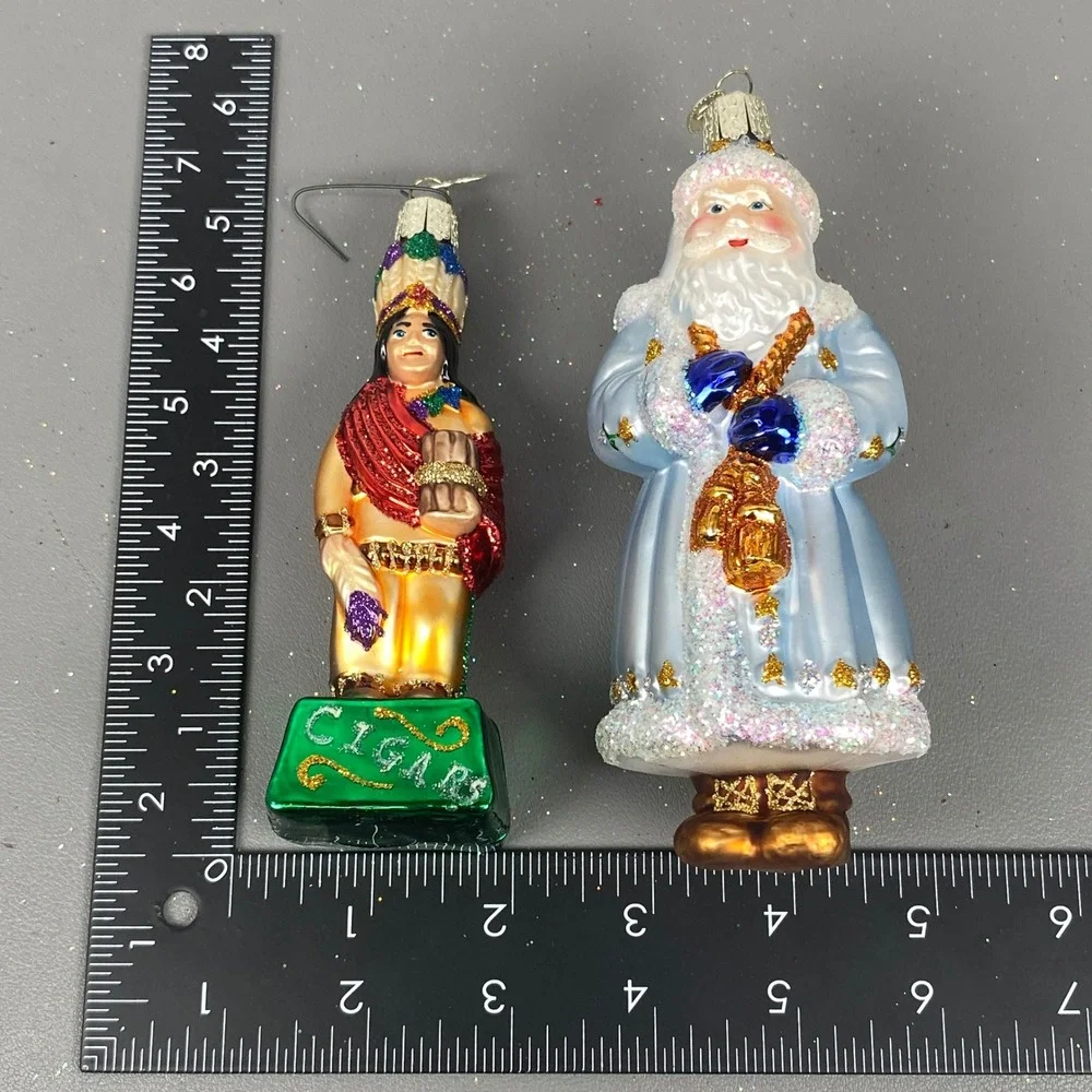 Old World Christmas Ornaments Lot Native Chief Cigar Store & Blue Father Santa